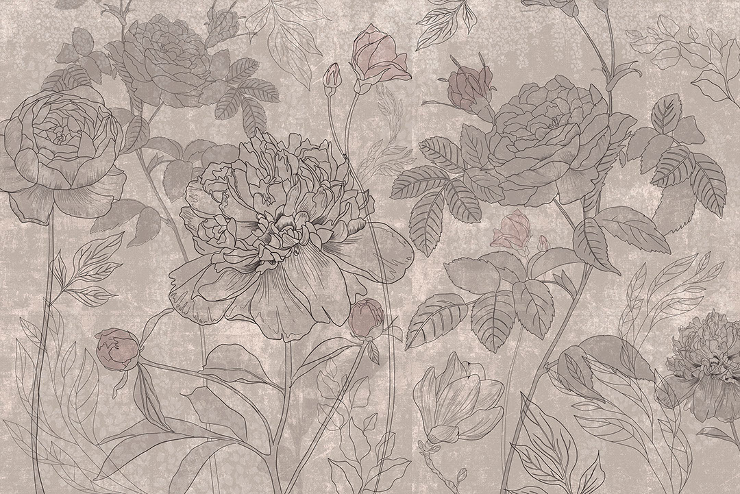 Minimalista rose line art beige carta da parati