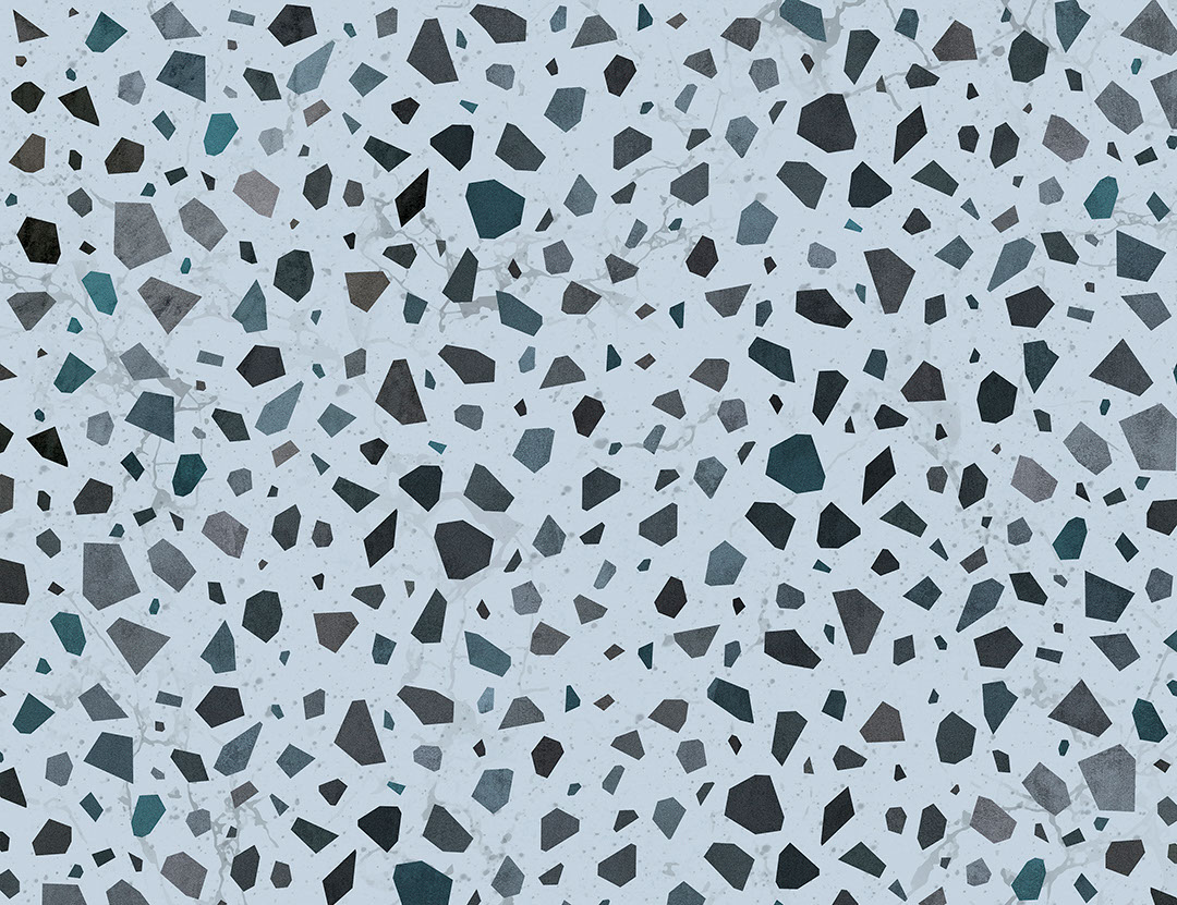 Carta da parati con superficie in terrazzo colorata nei toni del blu