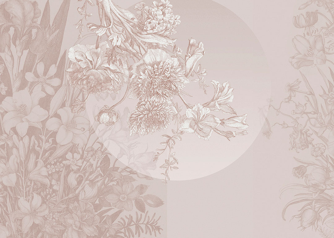 Carta da parati asimmetrico con teneri fiori rosa e geometrici