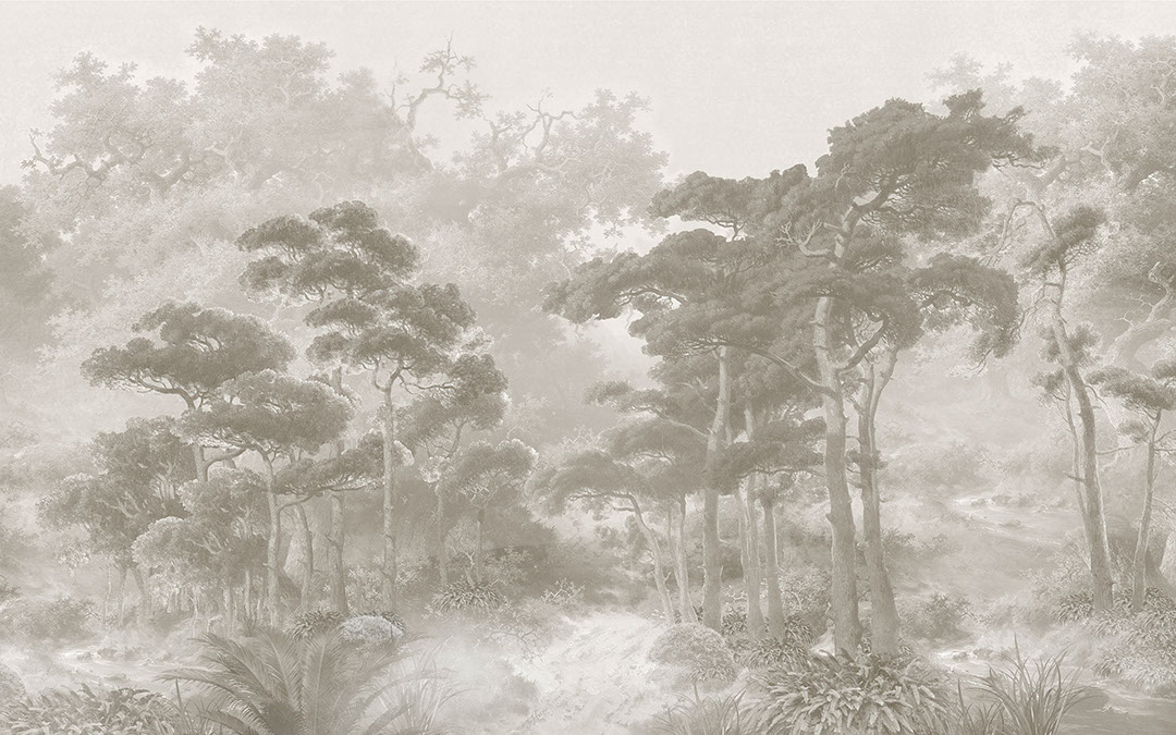 Carta da parati natura dettagliato di foresta grigia vintage