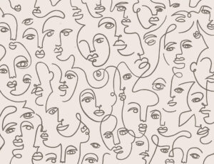 Disegno di linea di volti carta da parati in bianco e nero