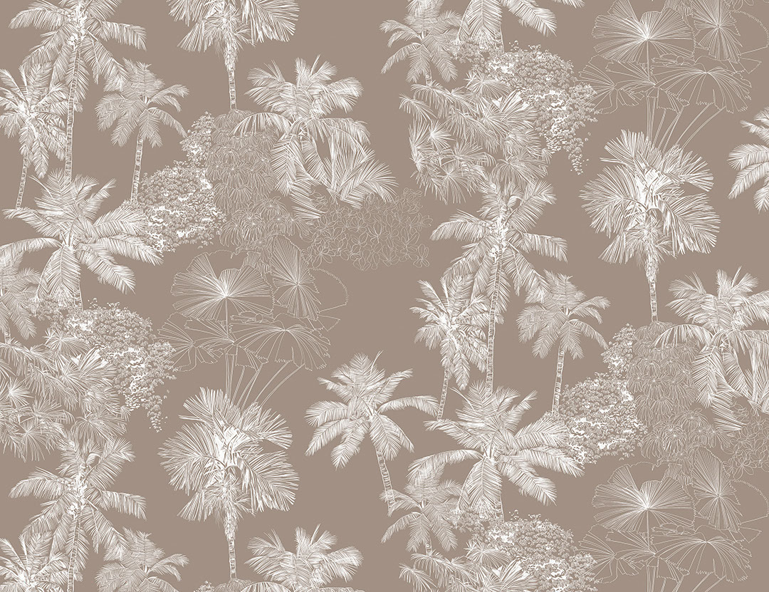 Foglie tropicali delicate bianche sullo sfondo marrone carta da parati natura