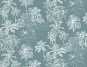 Foglie tropicali delicate bianche sullo sfondo grigio-blu carta da parati natura