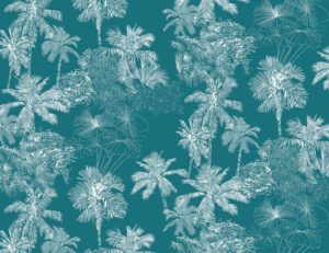 Foglie tropicali bianche delicate sullo sfondo azzurro carta da parati natura