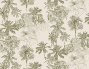 Carta da parati illustrato con foglie tropicali verdi delicate