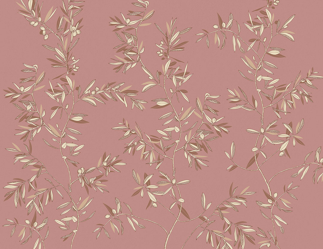 Carta da parati minimalista con rami di ulivo sullo sfondo rosa