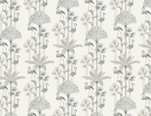 Carta da parati minimalista con palme tropicali e fenicotteri