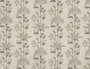 Carta da parati minimalista con palme tropicali e fenicotteri in bianco e nero