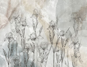 Line art iris su carta da parati in marmo grigio e marrone