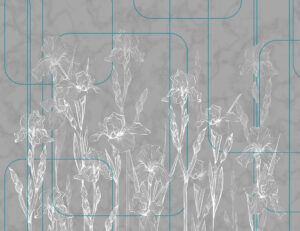 Carta da parati minimalista con fiori di iris grigi in stile art-deco