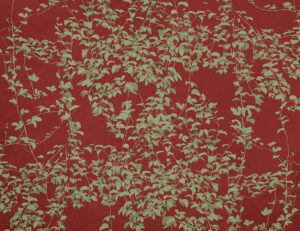 Carta da parati botanico in stile Chinoiserie su sfondo rosso