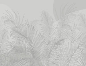 Foglie di palma illustrate con forme geometriche carta da parati grigio