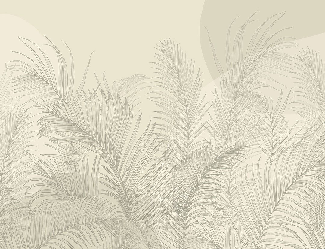 Foglie di palma illustrate con forme geometriche beige carta da parati