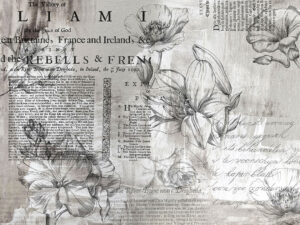 Fiori lineari minimalisti con testo vintage carta da parati grigio
