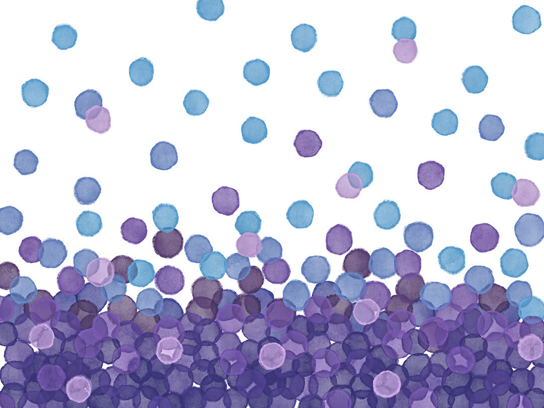 Carta da parati design con bolle di acquerello blu e viola