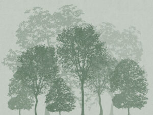 Illustrazione carta da parati minimalista foresta verde incisa