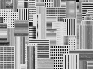 Case in bianco e nero nella metropoli carta da parati design