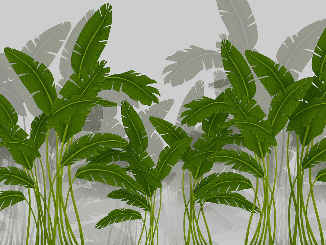 Carta da parati illustrato tropicale con foglia di banano verde brillante