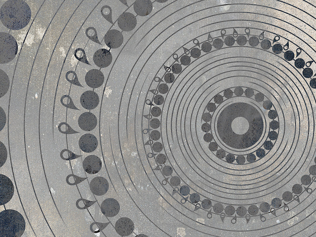 Carta da parati geometrico oversize ispirato ai mandala con motivo grigio
