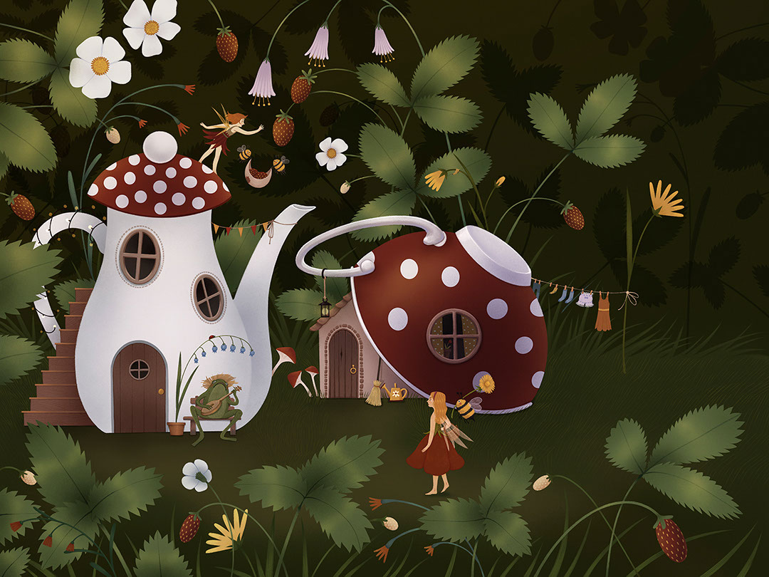 Scena di Pollicina nella foresta oscura, carta da parati per bambini