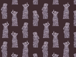 Statue greche sullo sfondo marrone carta da parati design a motivi