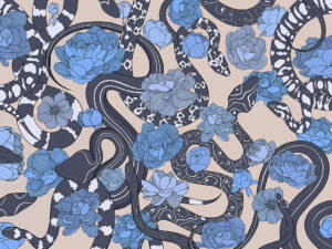 Serpenti neri e fiori blu сarta da parati