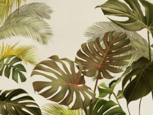 Carta da parati tropicale luminoso con monstera e palma
