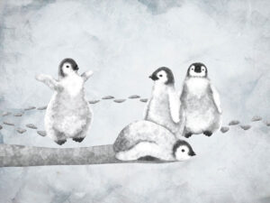Pinguini in bianco e nero ad acquerello sullo sfondo strutturato carta da parati per bambini