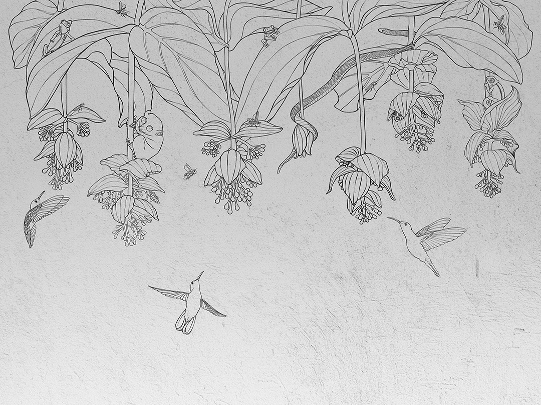 Fiori tropicali con colibrì sullo sfondo testurizzato carta da parati