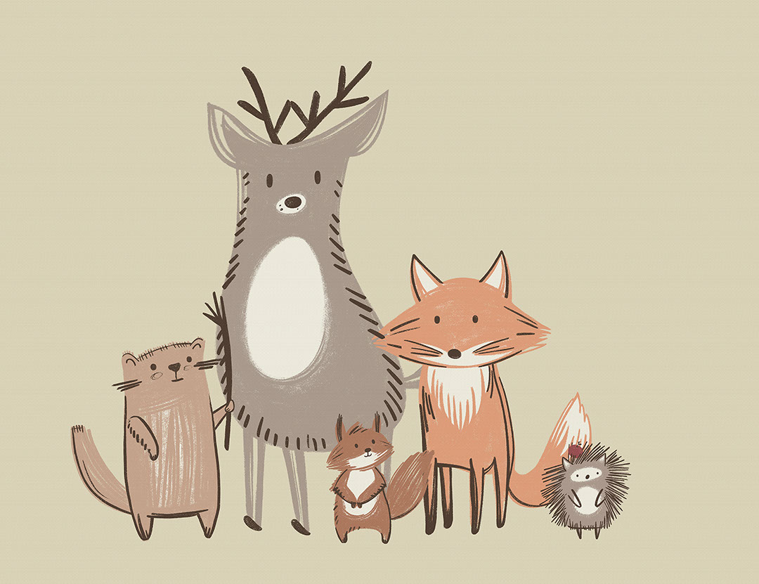 Carta da parati minimalista di animali in colori neutri su sfondo pastello murale per bambini