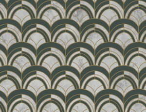 Carta da parati con stampa geometrica Art Deco verde scuro