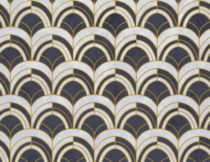 Carta da parati con stampa geometrica Art Deco blu scuro e grigio