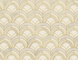 Carta da parati con stampa geometrica Art Deco oro e beige