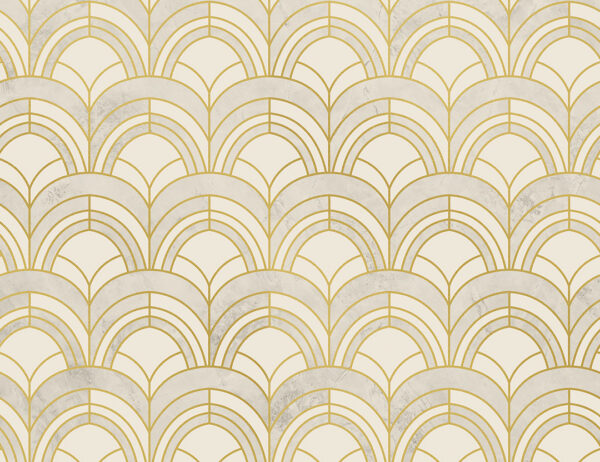 Carta da parati con stampa geometrica Art Deco oro e beige