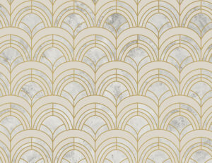 Carta da parati con stampa geometrica Art Deco oro e grigio