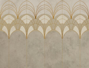 Carta da parati con archi Art Deco eleganti in oro e grigio