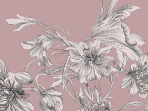 Carta da parati in stile massimalista con fiori delicati su sfondo rosa
