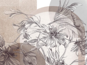 Fiori marroni teneri con elementi geometrici carta da parati
