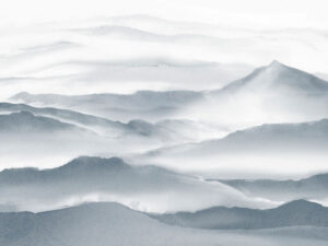 Montagne blu acquerello nella nebbia carta da parati