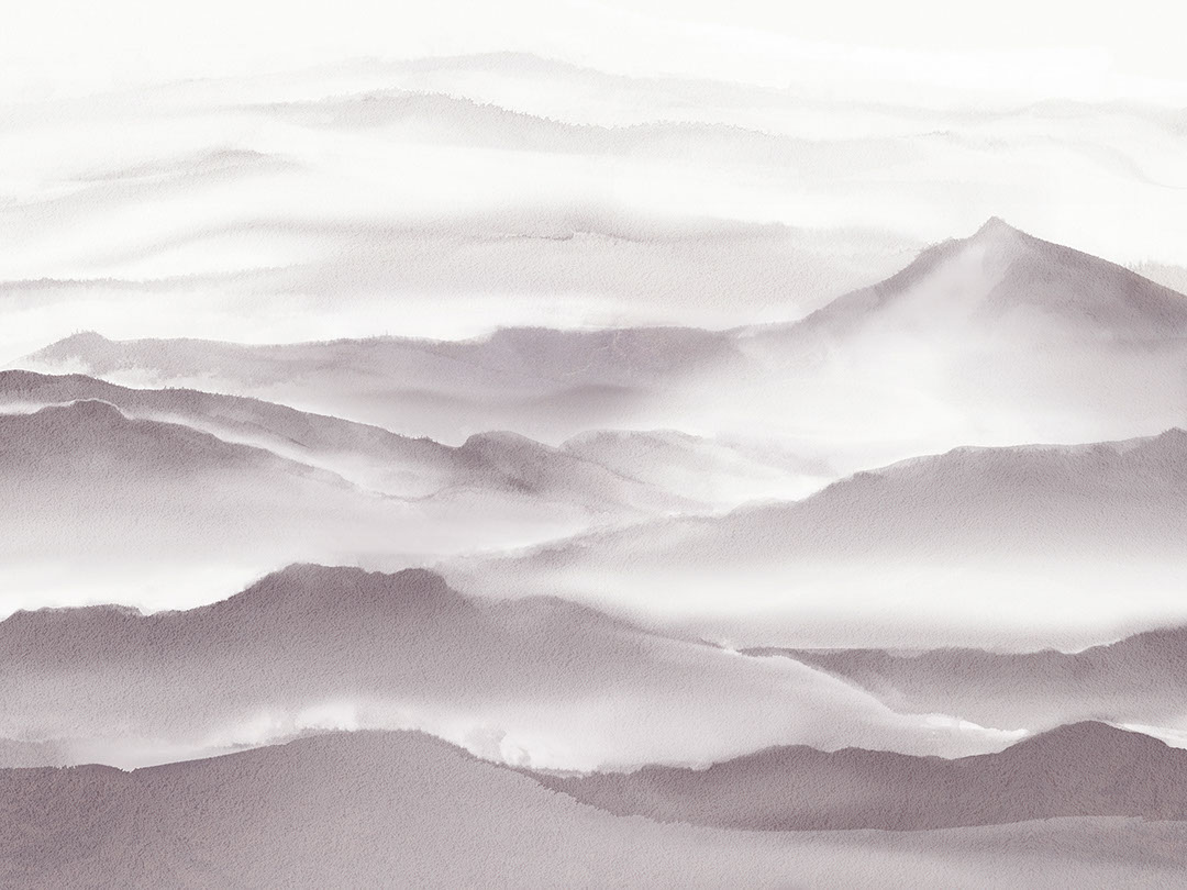 Acquerello montagne scure nella nebbia carta da parati